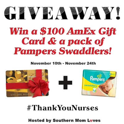 $100 AmEx gift card and a pack of Pampers Swaddlers (Ends 11/24)