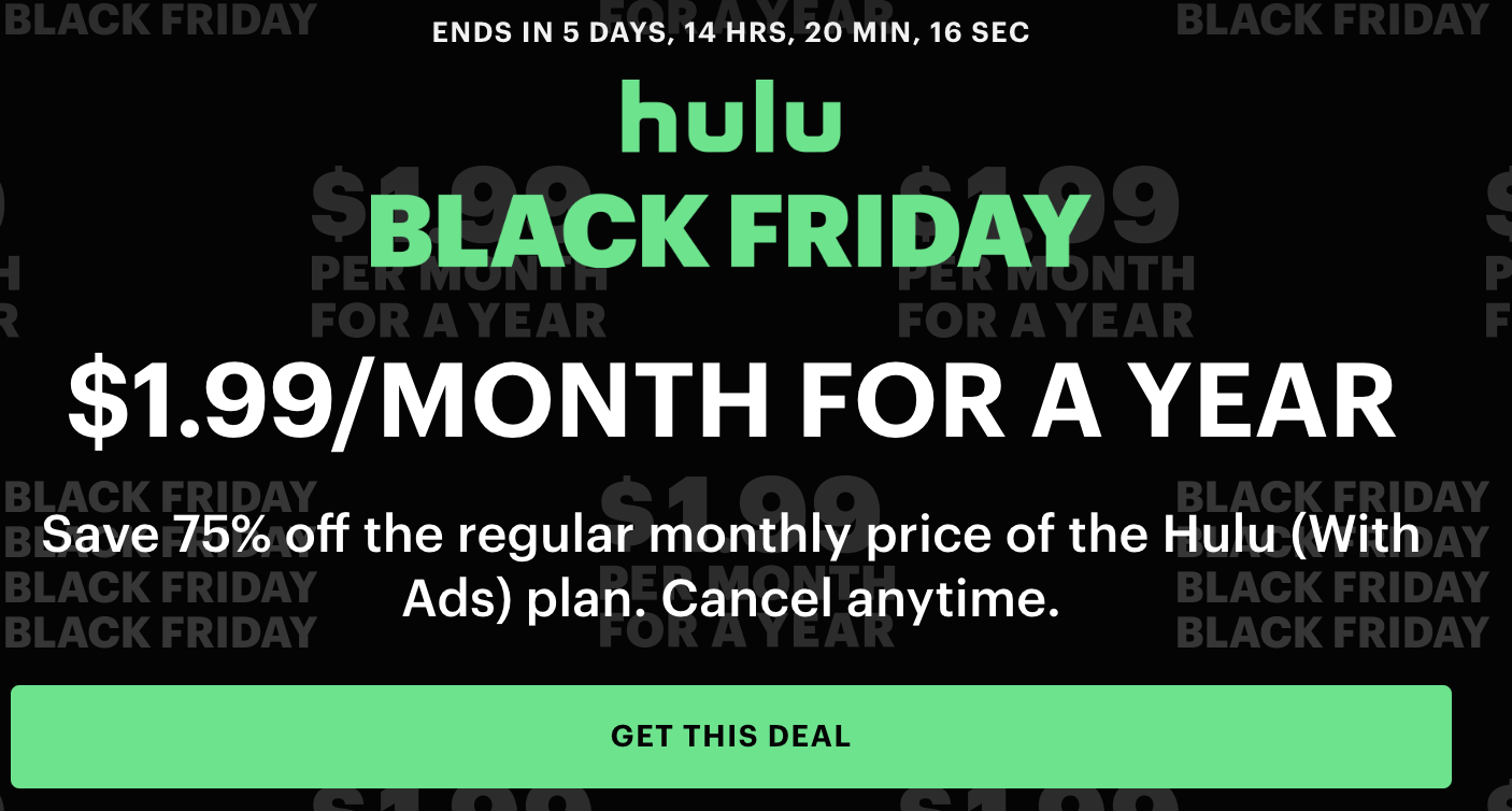 Hulu Black Friday Deal ONLY $1.99 For The Year - Enza's Bargains