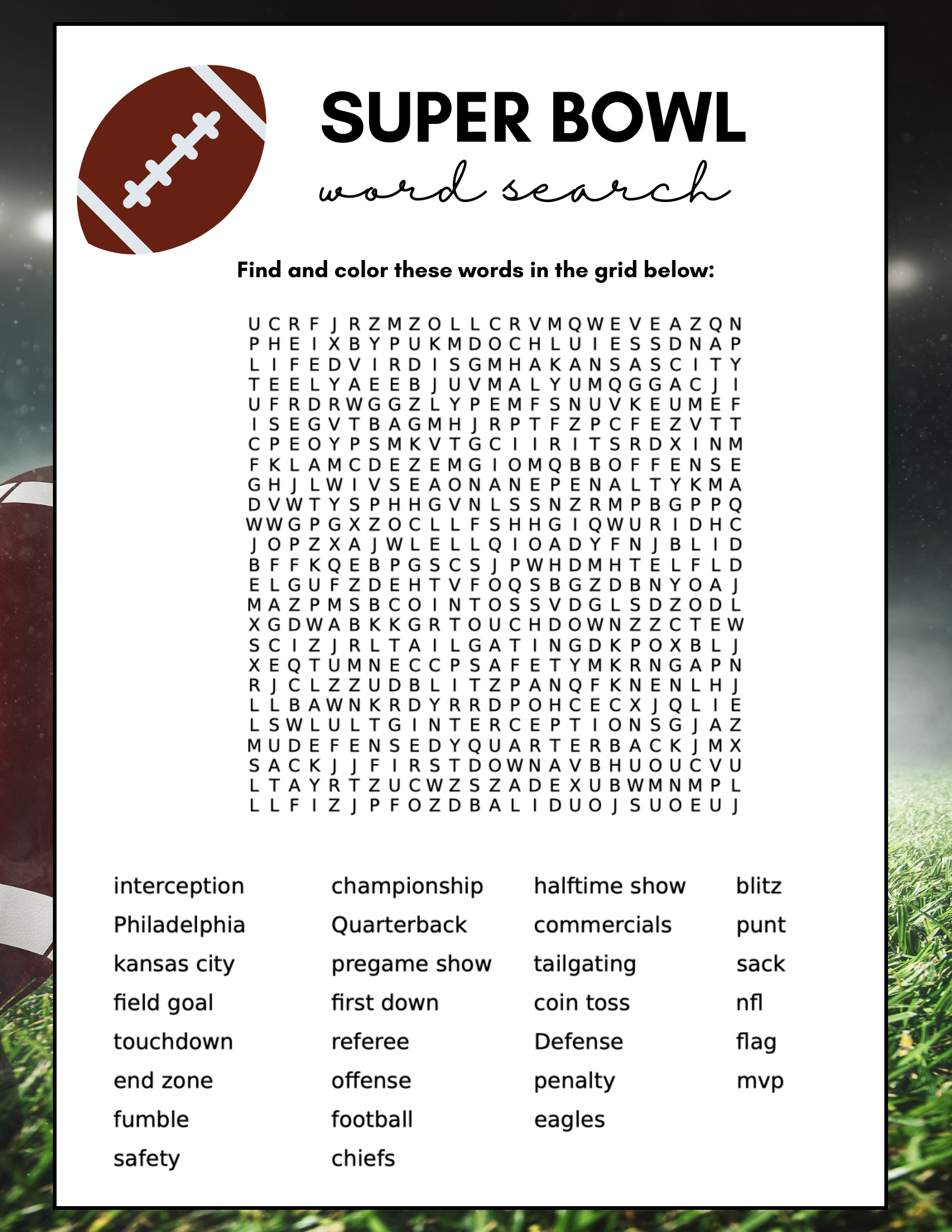 2022 Super Bowl Word Search Enza s Bargains